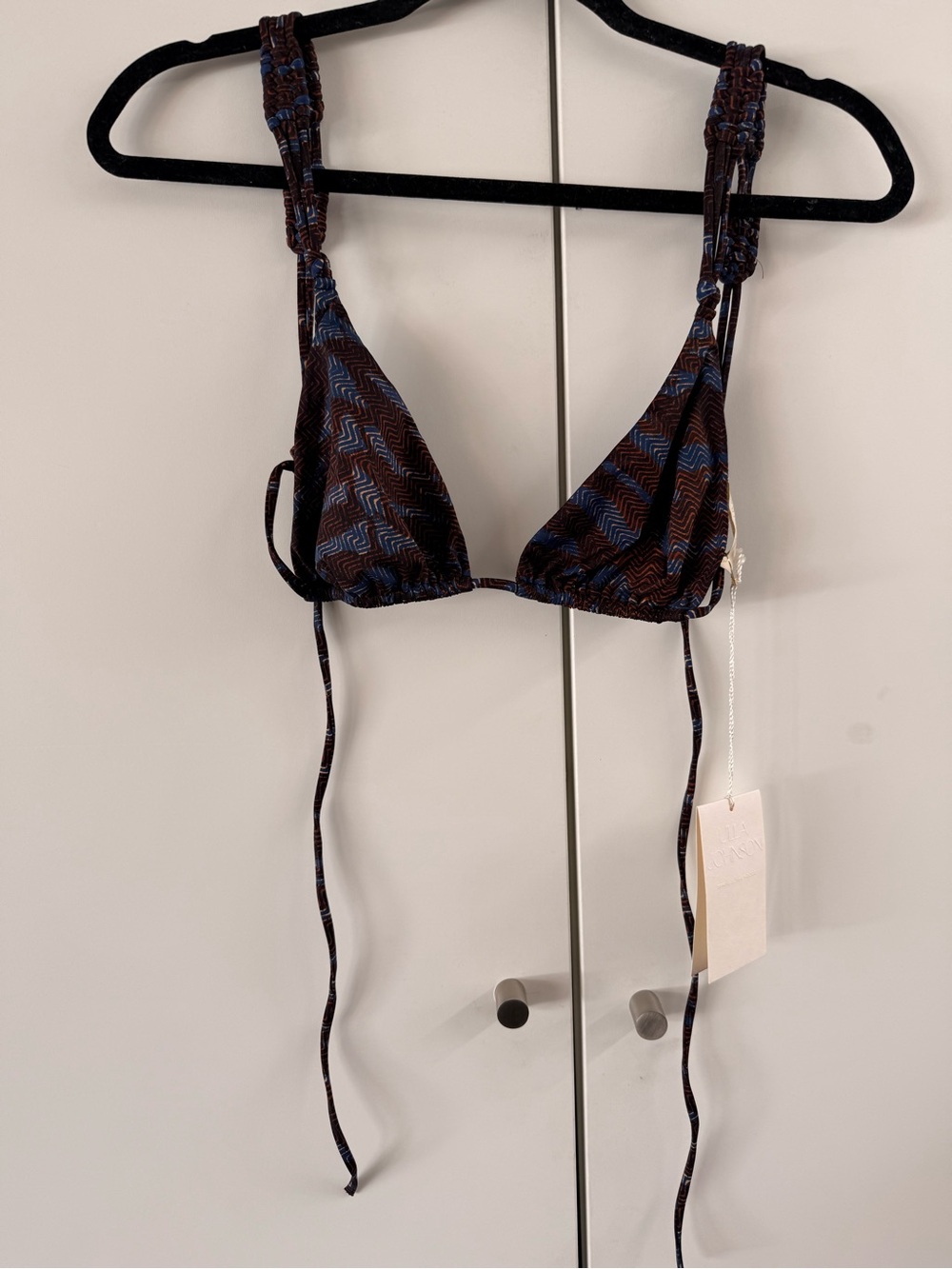 Ulla Johnson Brown & Blue Triangle Bikini Top